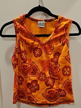 shebeest Orange and Red Floral V-Neck Cycling Jersey